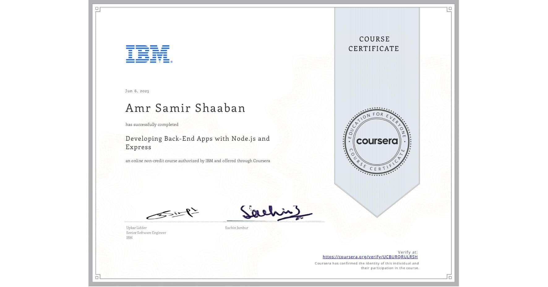 Certificate for Developing Back-End Apps with Node.js and Express